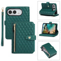 Green Quilted Crossbody Wallet Case for iPhone Duo