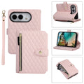Light Pink Quilted Crossbody Wallet Case for iPhone Duo