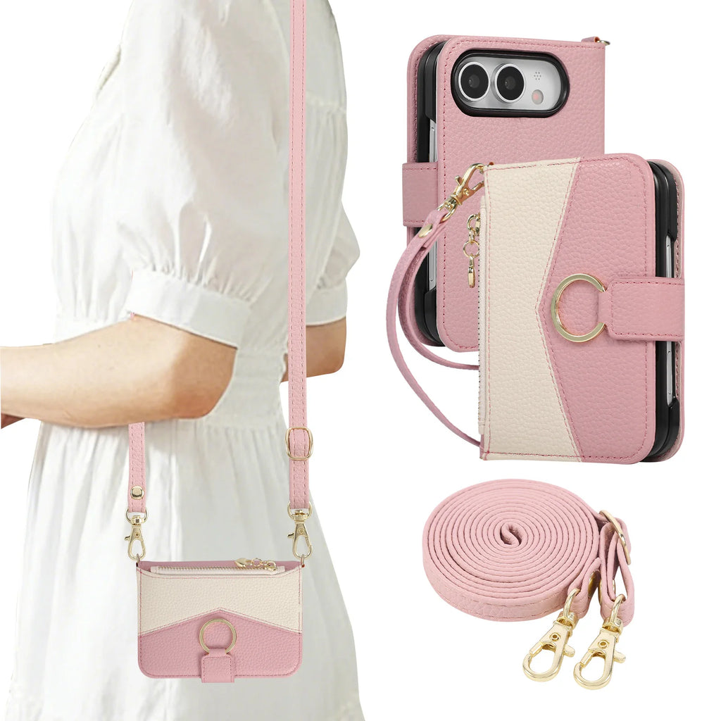 Pink Crossbody Wallet Case for iPhone Duo