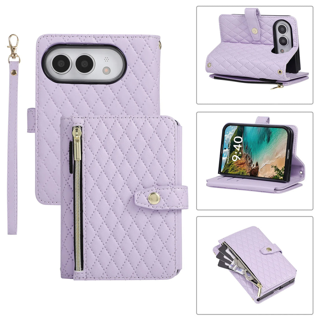 Pink Quilted Crossbody Wallet Case for iPhone Duo