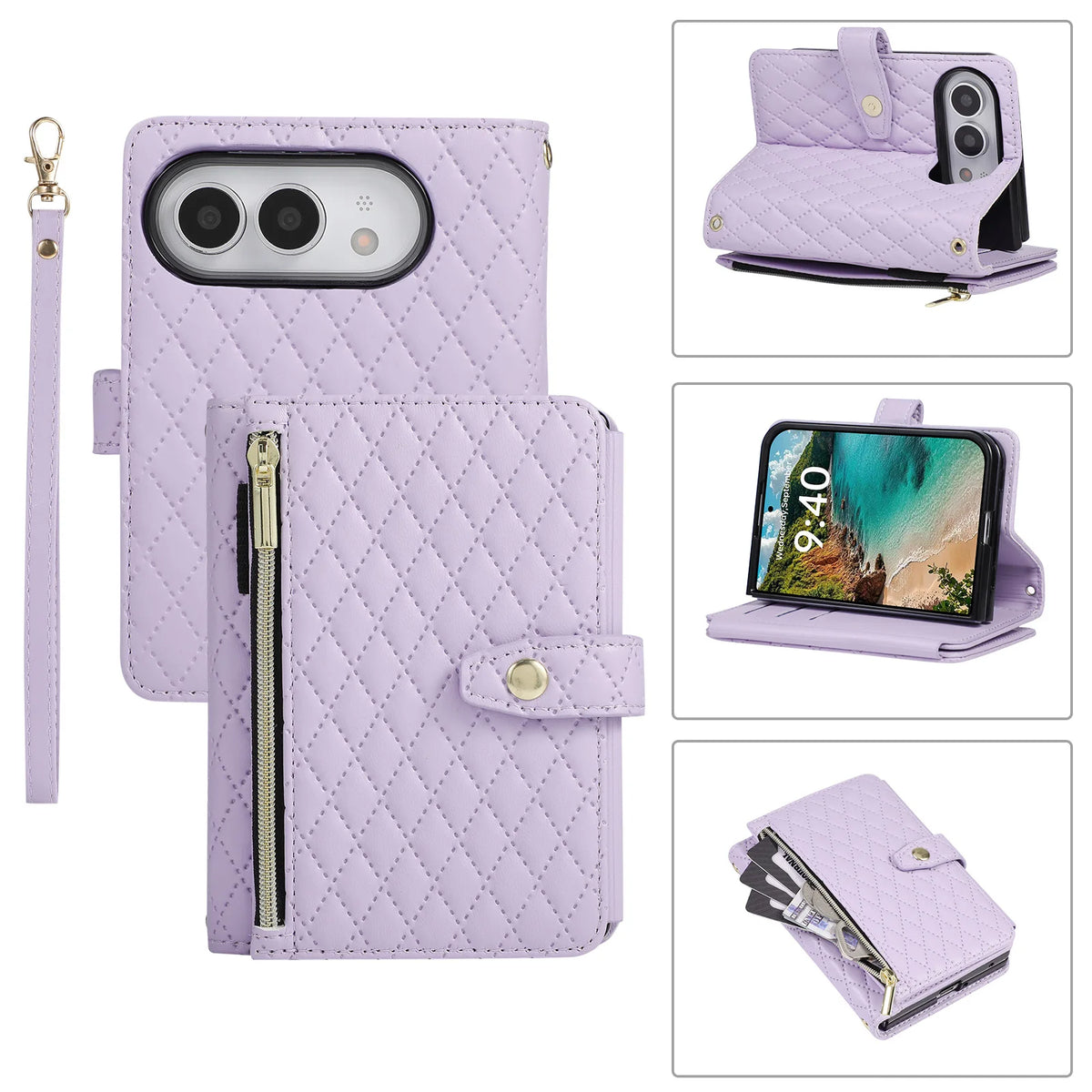 Pink Quilted Crossbody Wallet Case for iPhone Duo