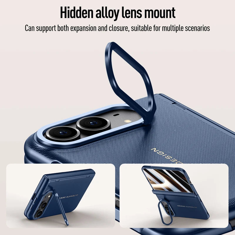 Blue Matte Leather MagSafe Hinge Protection Case for iPhone Duo