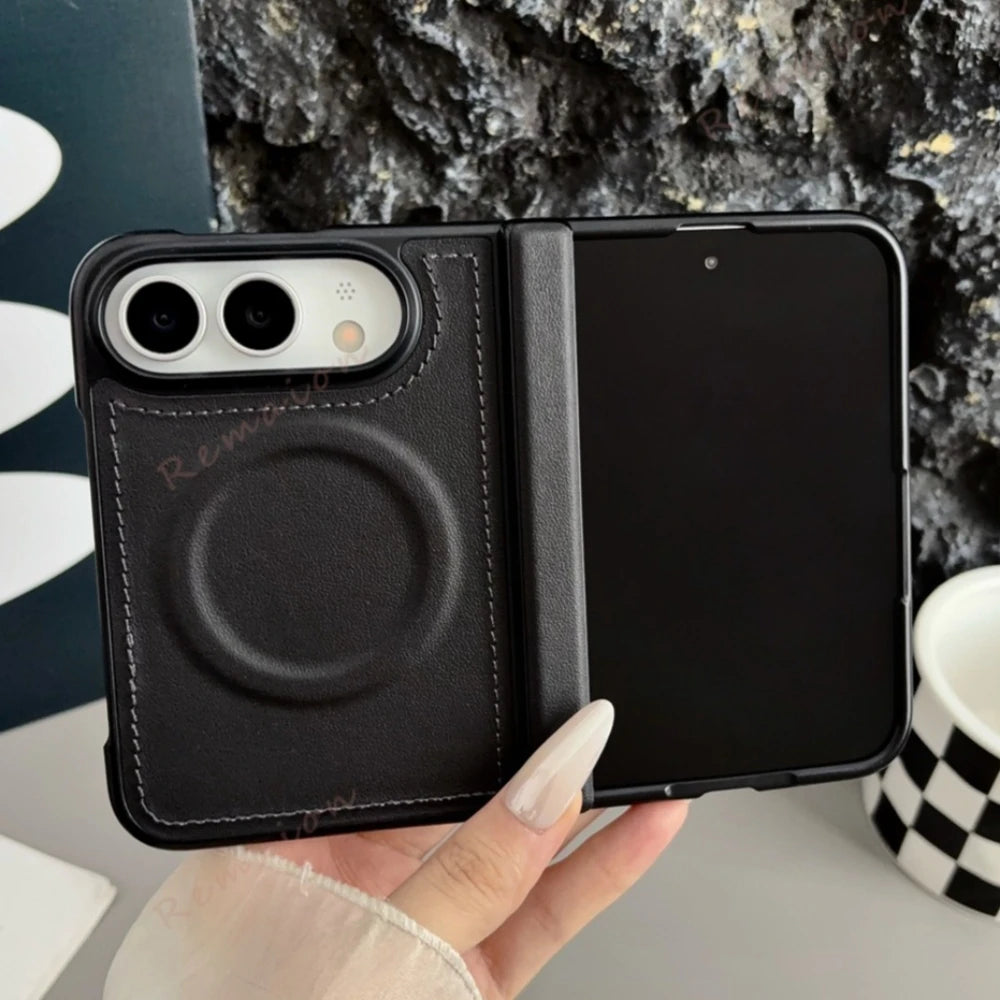 Black Leather MagSafe Ring Case for iPhone Duo