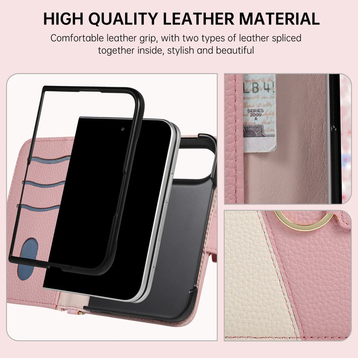 Pink Crossbody Wallet Case for iPhone Duo