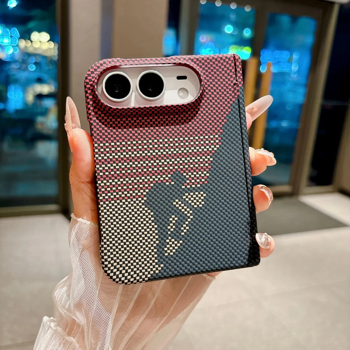 Red Carbon Fiber MagSafe Hinge Protection Case for iPhone Duo