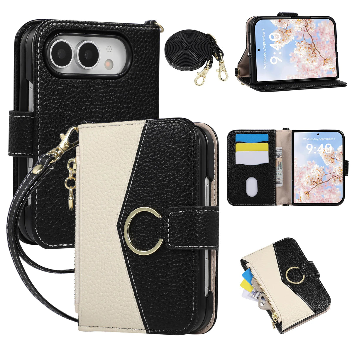 Black Crossbody Wallet Case for iPhone Duo