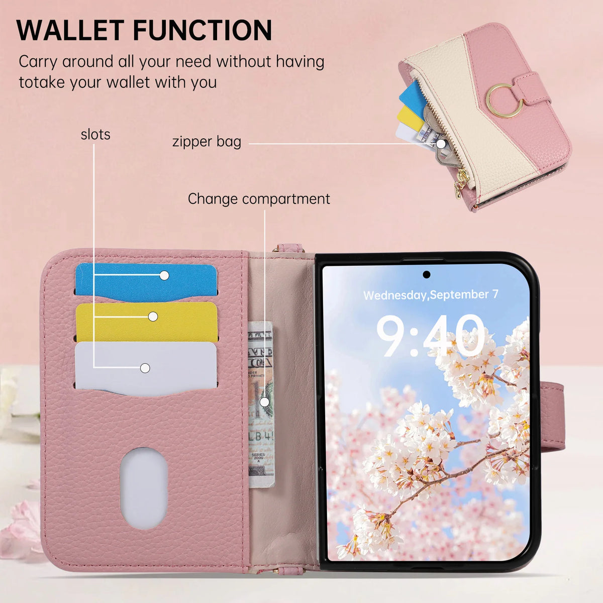 Pink Crossbody Wallet Case for iPhone Duo