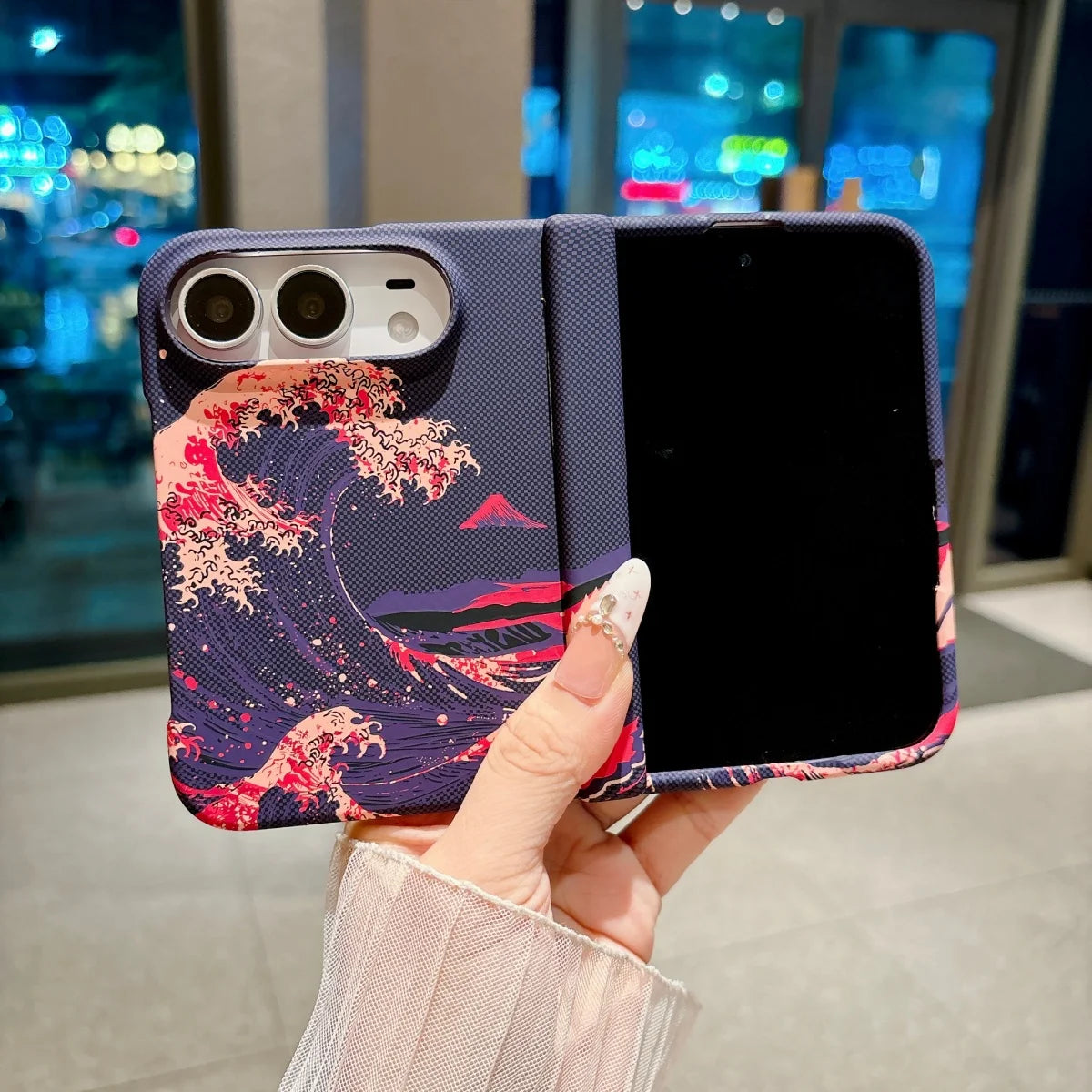 Purple Carbon Fiber MagSafe Hinge Protection Case for iPhone Duo