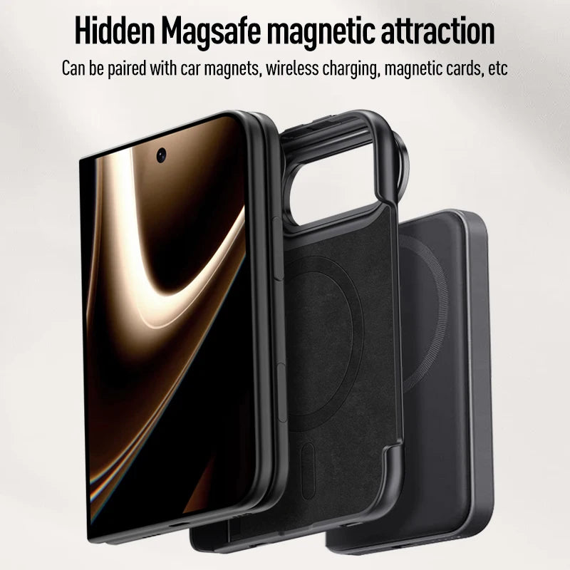 Black Matte Leather MagSafe Hinge Protection Case for iPhone Duo