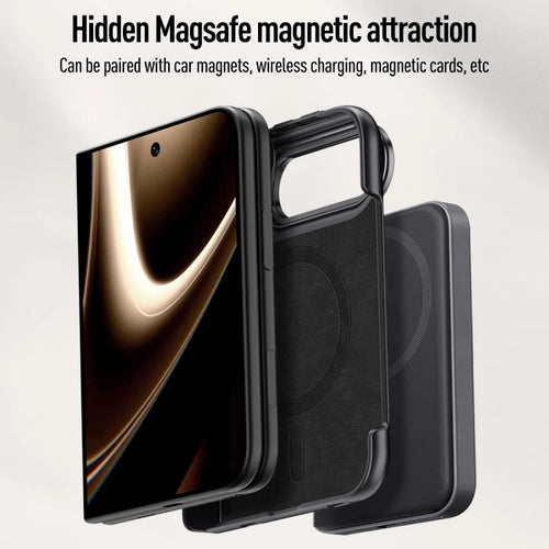 Black Matte Leather MagSafe Hinge Protection Case for iPhone Duo