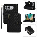 Black Quilted Crossbody Wallet Case for iPhone Duo