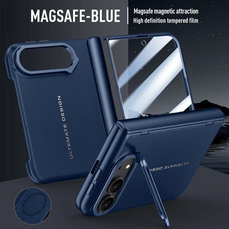 Blue Matte Leather MagSafe Hinge Protection Case for iPhone Duo