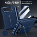 Blue Matte Leather MagSafe Hinge Protection Case for iPhone Duo