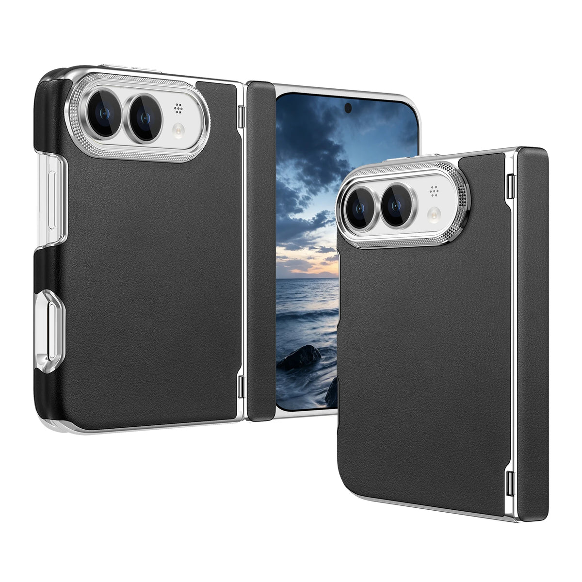 Black Leather MagSafe Case for iPhone Duo