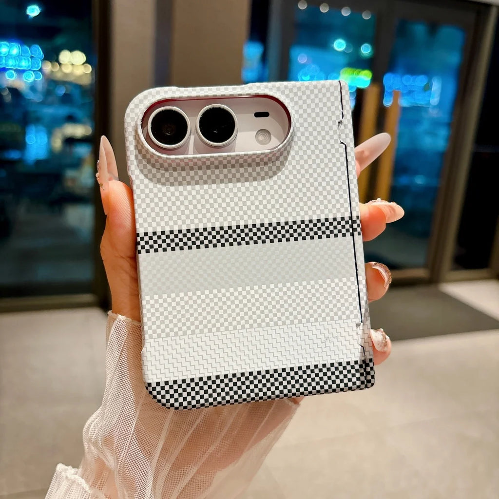 White Carbon Fiber MagSafe Hinge Protection Case for iPhone Duo