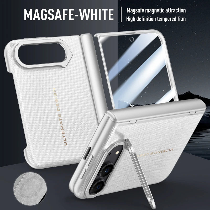 White Matte Leather MagSafe Hinge Protection Case for iPhone Duo