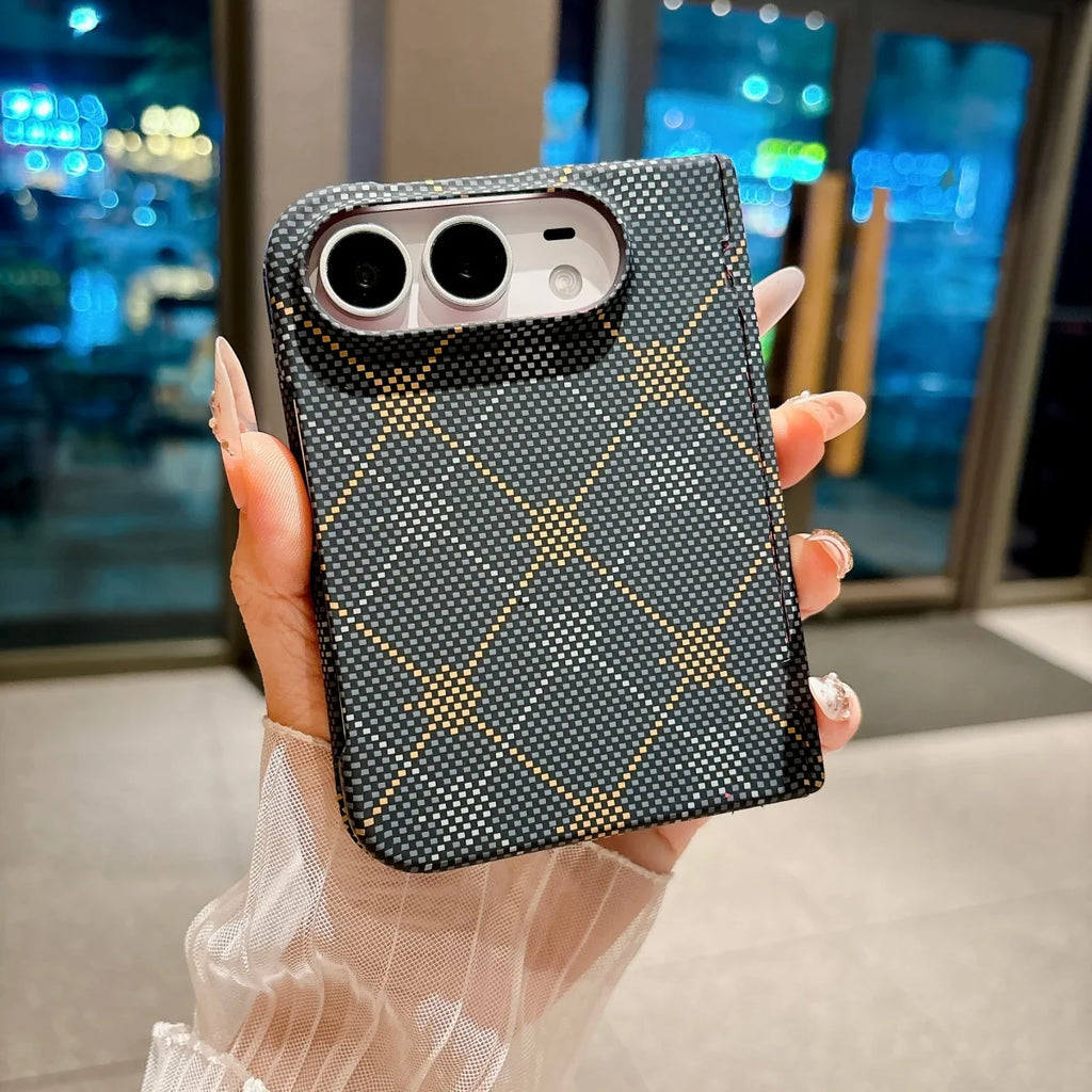 Grey Carbon Fiber MagSafe Hinge Protection Case for iPhone Duo