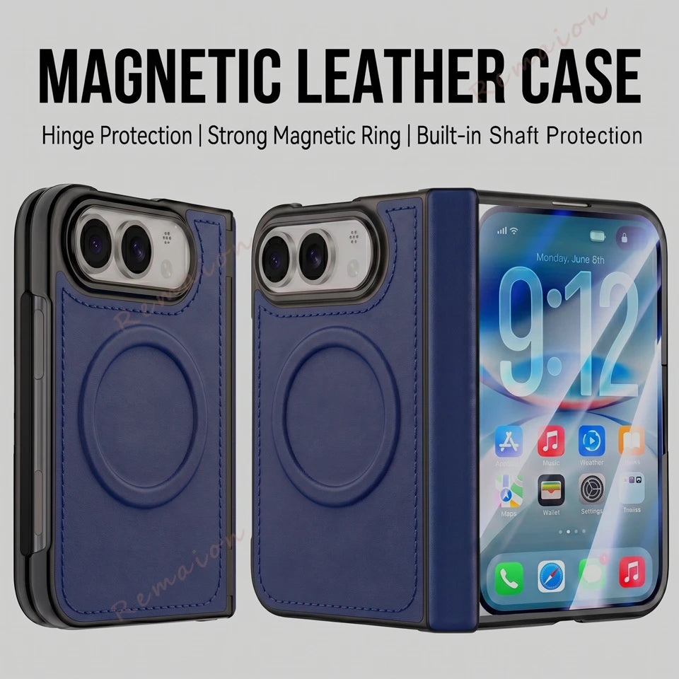 Blue Leather MagSafe Ring Case for iPhone Duo