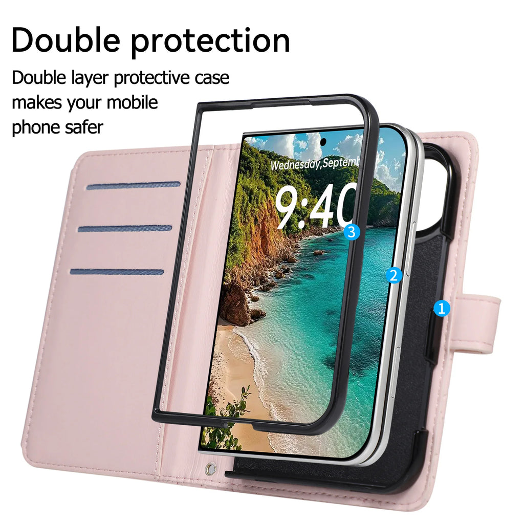 Light Pink Quilted Crossbody Wallet Case for iPhone Duo
