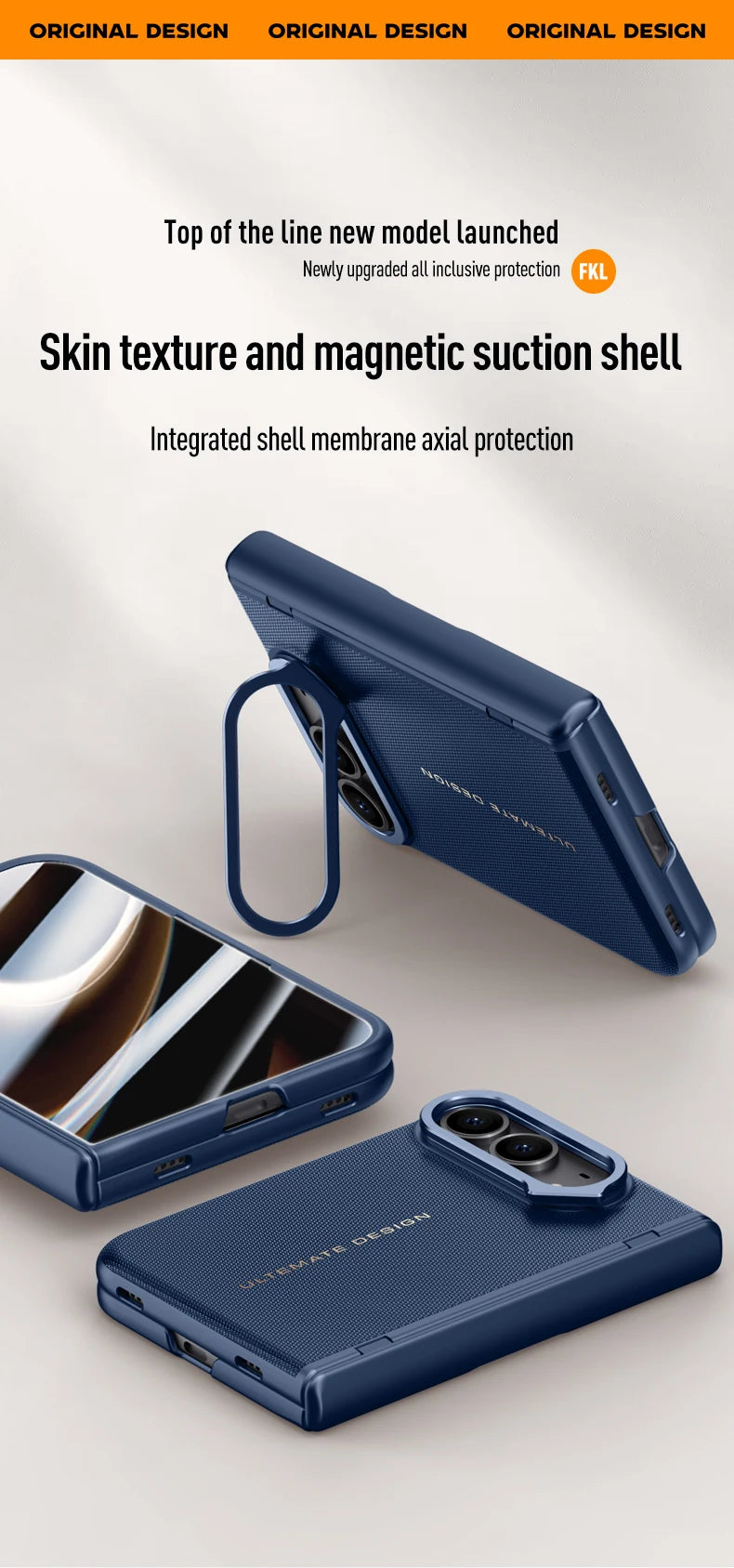 Blue Matte Leather MagSafe Hinge Protection Case for iPhone Duo