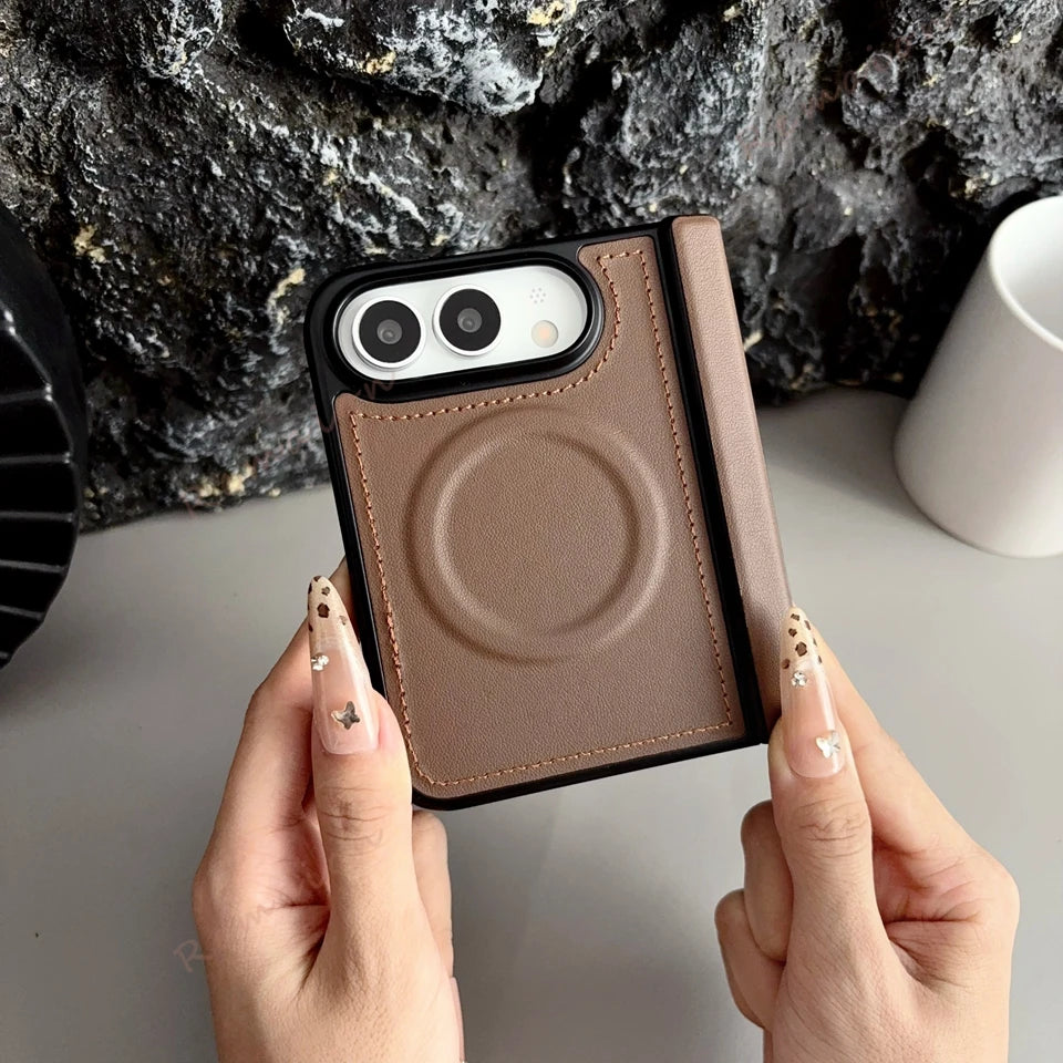 Brown Leather MagSafe Ring Case for iPhone Duo