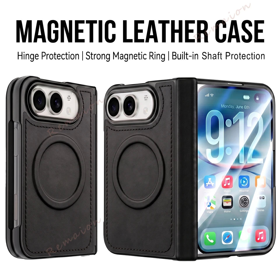 Black Leather MagSafe Ring Case for iPhone Duo