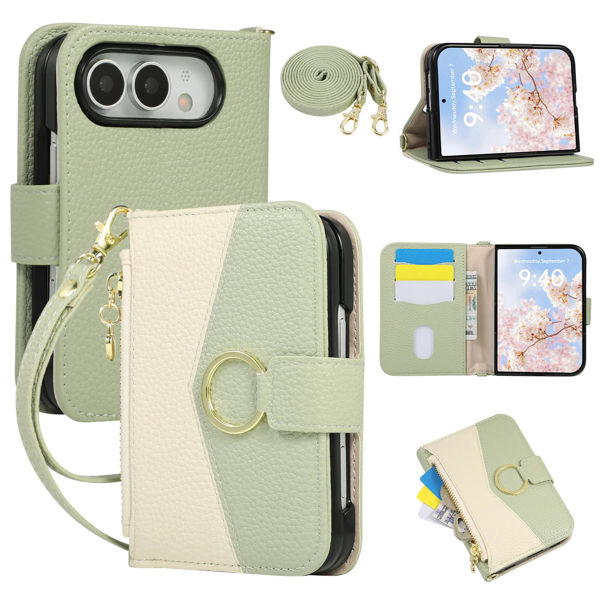 Green Crossbody Wallet Case for iPhone Duo