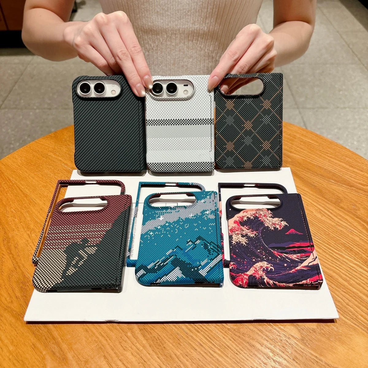 White Carbon Fiber MagSafe Hinge Protection Case for iPhone Duo