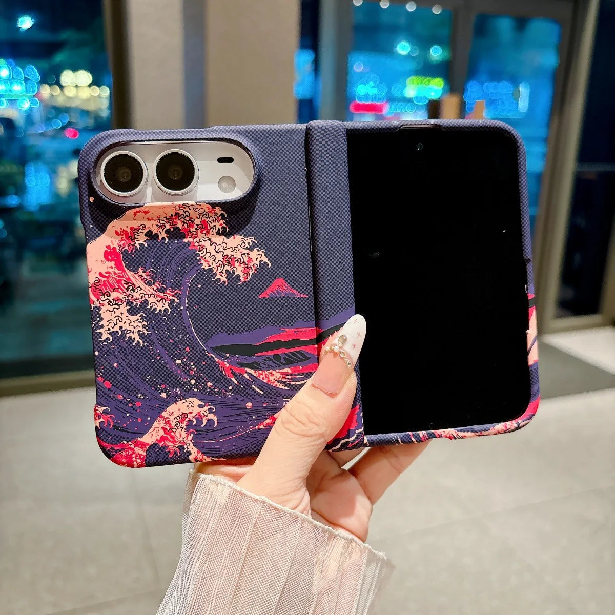 Purple Carbon Fiber MagSafe Hinge Protection Case for iPhone Duo