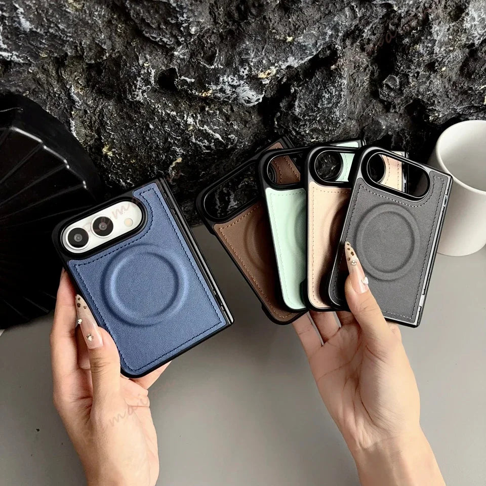 Blue Leather MagSafe Ring Case for iPhone Duo