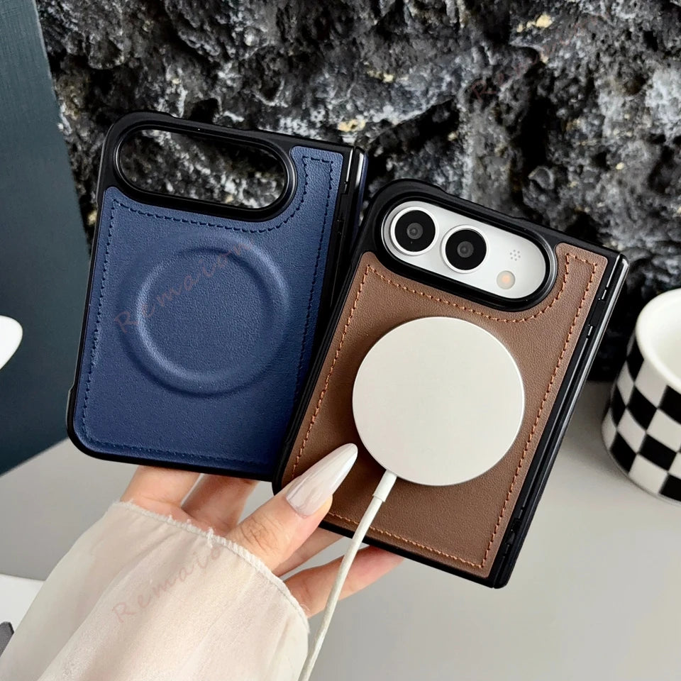 Blue Leather MagSafe Ring Case for iPhone Duo