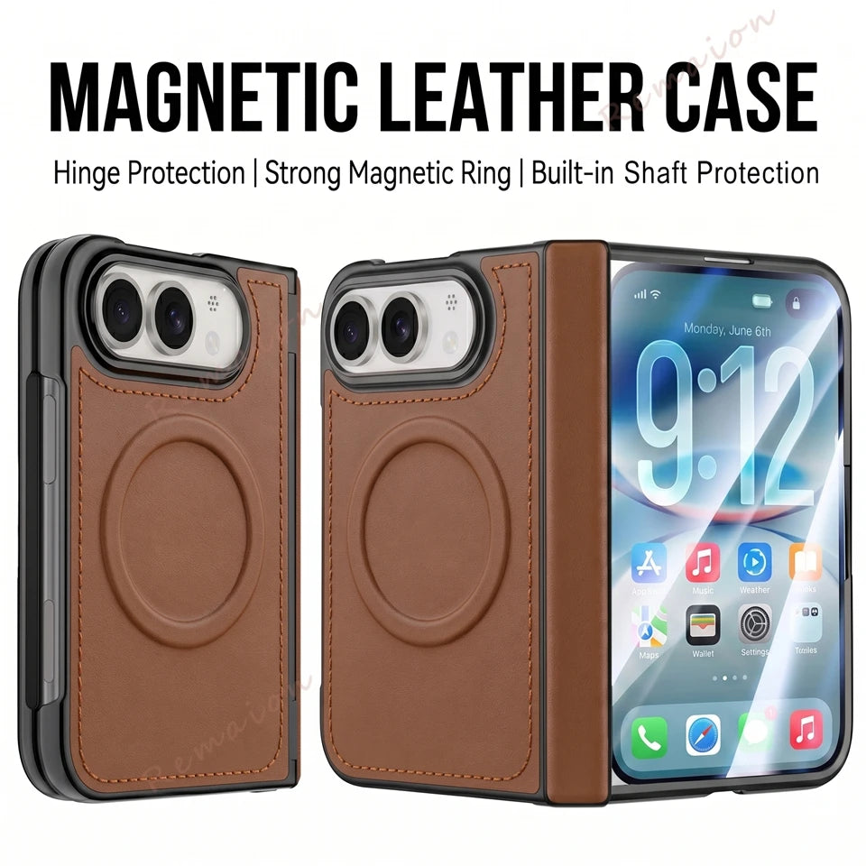 Brown Leather MagSafe Ring Case for iPhone Duo